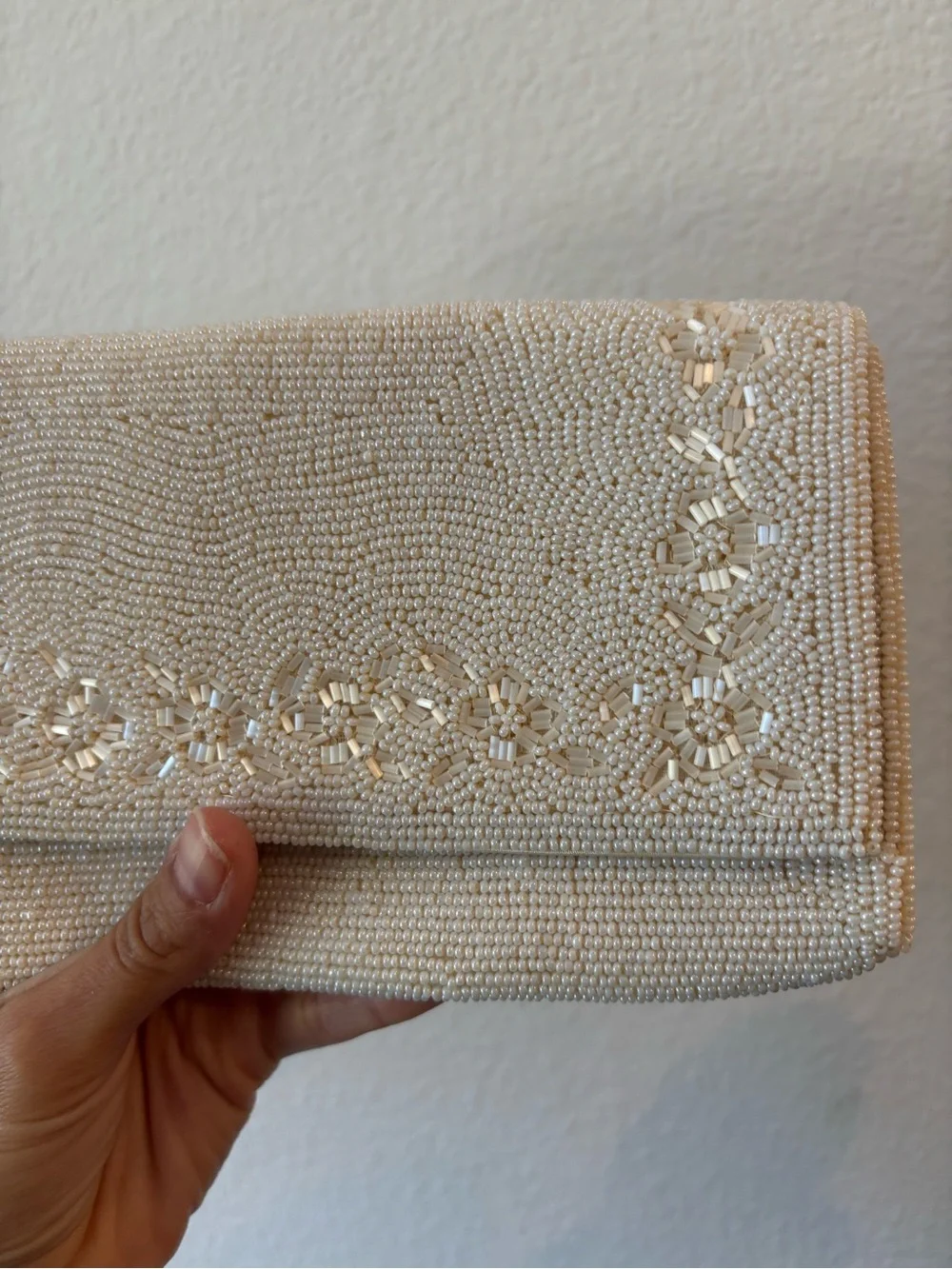 Vintage La Regale Made in Japan Ivory Beaded Evening Clutch Italian Beads
